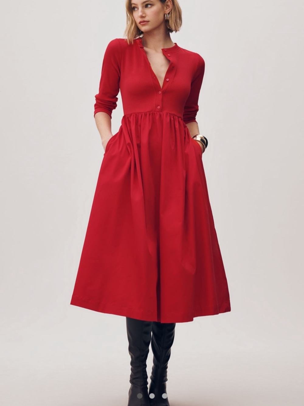 Maeve Long-Sleeve Twofer Cardigan Midi Dress